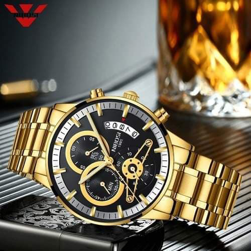Men's Golden-Black Chronograph Wrist Watch